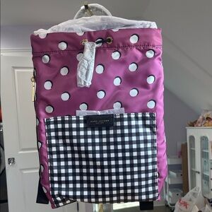 Marc Jacobs Purple Polka Dot Backpack with Black & White Gingham Pocket NWT